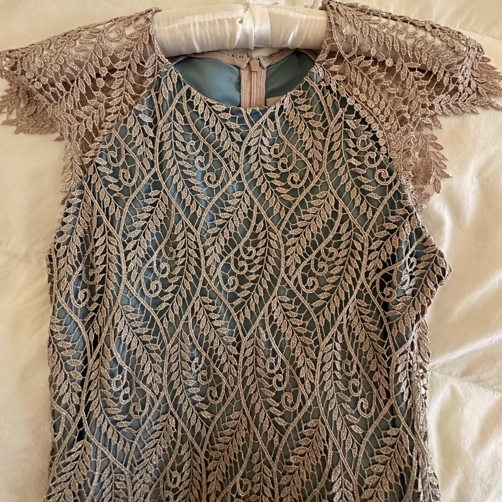 Anthropologie Mignon Doo BHLDN Shined Lace Cap Sleeve Midi Shift Dress 4
